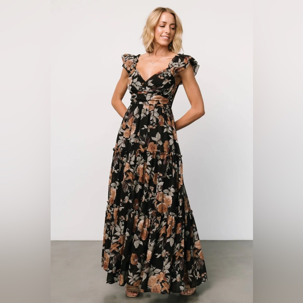 Baltic Born Black and Brown Floral Maxi Dress